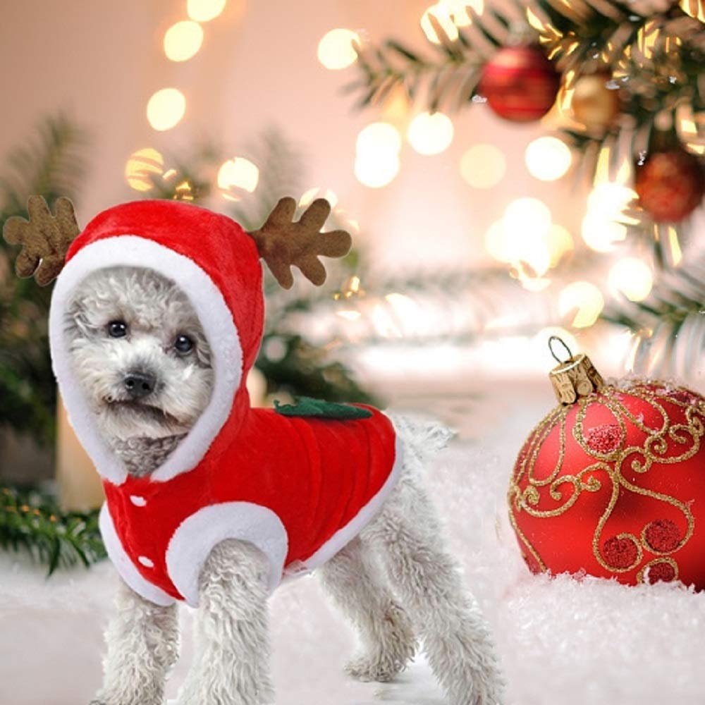 JIMACRO Dog Christmas Clothes Pet Santa Suit Cute Reindeer Dog Costume Cat Costume Warm Winter Coat for Pet
