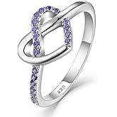 YL Love Knot Heart Promise Ring 925 Sterling Silver Infinity Rings Birthstone Anniversary Band for Women