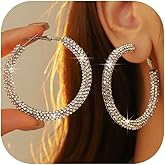 Rhinestone Hoop Earrings for Women Large Sparkly Hoops Earrings Statement Jewelry Prom Wedding Jewelry for Women