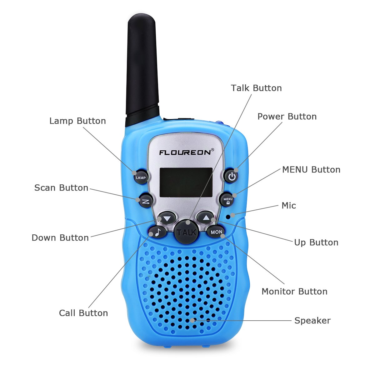 FLOUREON Walkie Talkies for Kids, 8 Channel 2-Way Radio Toys Long Distance Range 4PCS Blue Interphone