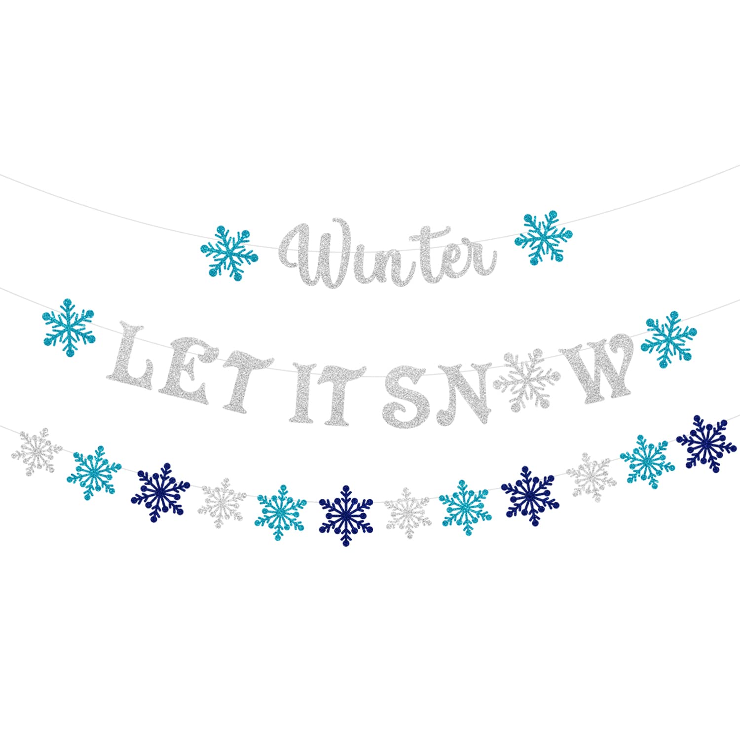 Let It Snow Banner, Winter Snowflake Wonderland Banner for Holiday Wall Mantel Fireplace Decoration Wedding Christmas Xmas Party Supply