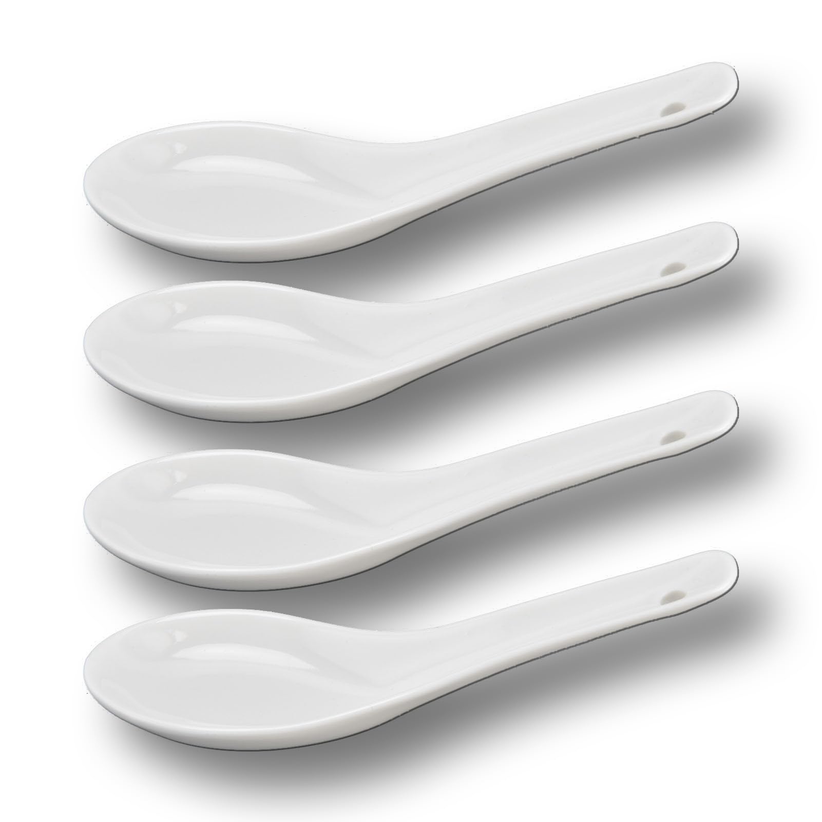 Natudeco 4 pcs Ceramic Soup Spoon Set Chinese/Japanese Ramen Spoon for Dumpling, Pho, Noodle, Miso Soup, Cereal