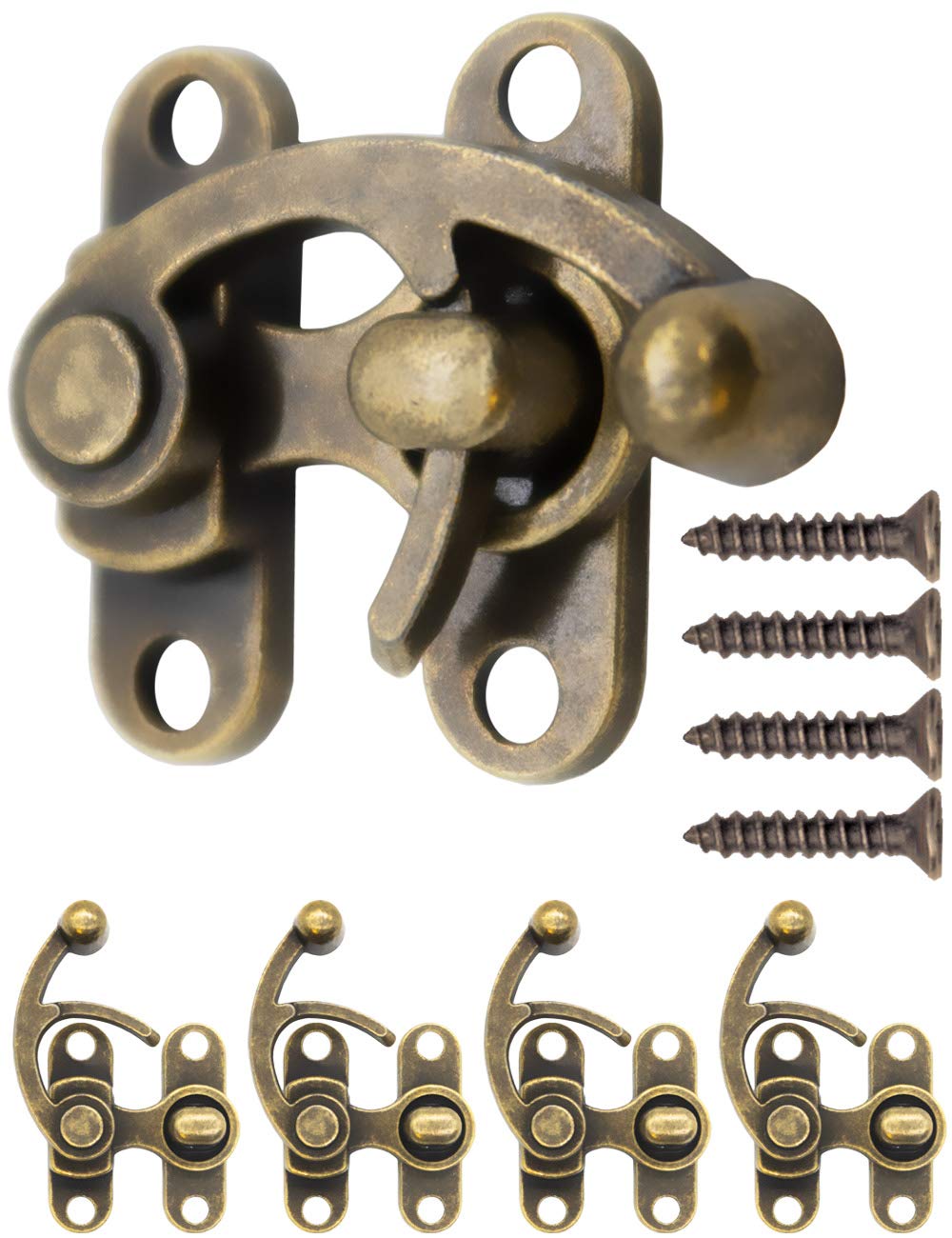 Fuxxer 4 x antique latch fasteners for chests and boxes, vintage bronze metal fittings, 38 x 30 mm, bronze