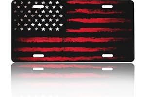 CTVSLFU Front License Plate Cover – Aluminum Metal Car Accessory, Rust-Proof Novelty Vanity Tag Decor for Men & Women, 6x12 with 4 Holes - Black Red American Flag 001