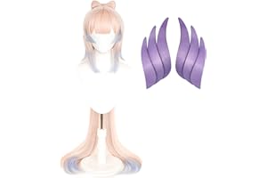 DAZCOS Sangonomiya Kokomi Cosplay Wig Light Pink Ombre Blue Ponytail with Hairclips (Pink)