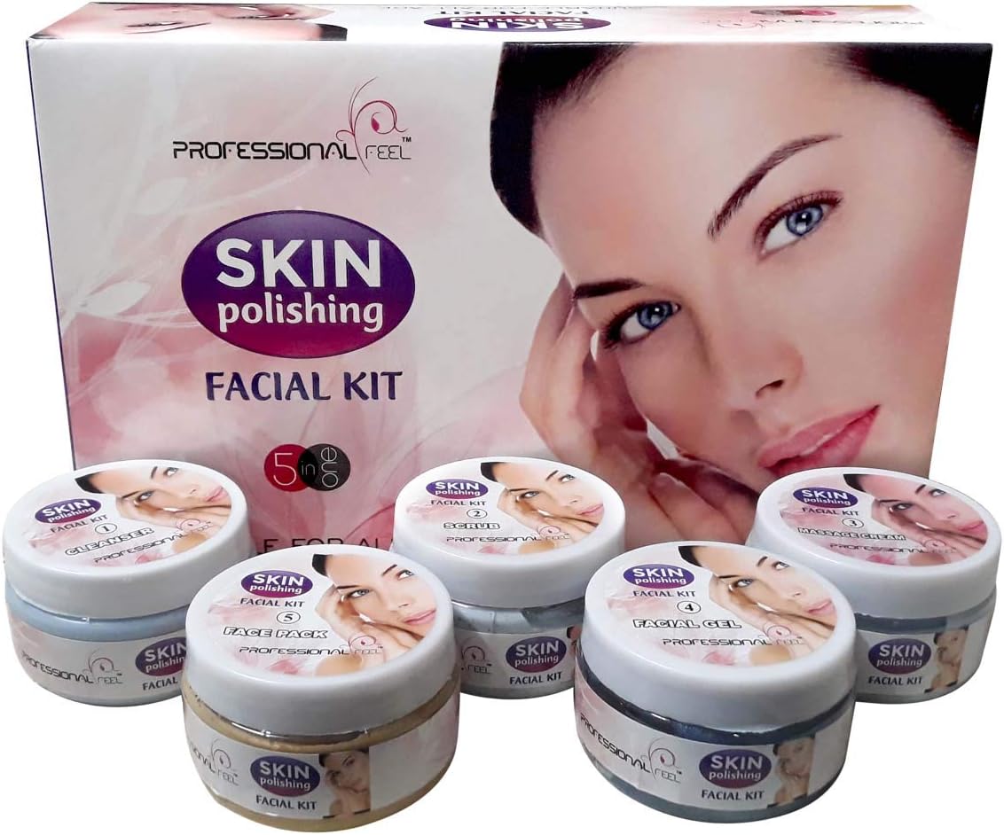 Professional Feel 'Skin Polishing' Facial kit, Suitable for all age, Fairness, Whitening Skin, Skin Glow Instant result without damage skin (set of 5) 820 g