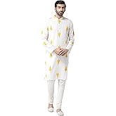 KISAH Mens Kurta – Printed Cotton Blend Tunic with Mandarin Collar, Regular Fit – Indian Wedding Outfit for Men – Festive Wear for Diwali, Eid & Celebrations