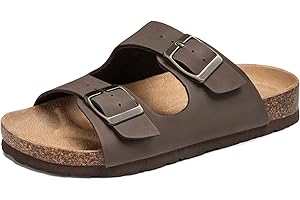 FITORY Little/Big Kids Cork Footbed Sandals for Boys & Girls, Soft Double Buckle Adjustable Slide Sandals, Comfortable Arch S