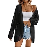 OYOANGLE Women's Chiffon Sheer Long Sleeve Open Front Cardigan See Through Casual Outerwear Coat