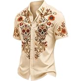 Men's Mexico Day of The Dead Art Print Casual Shirt Sugar Skull Mexican Tee | Mexican Day Of The Dead Tshirt Dia De Los Muertos Floral Sugar Skull Halloween Tshirt