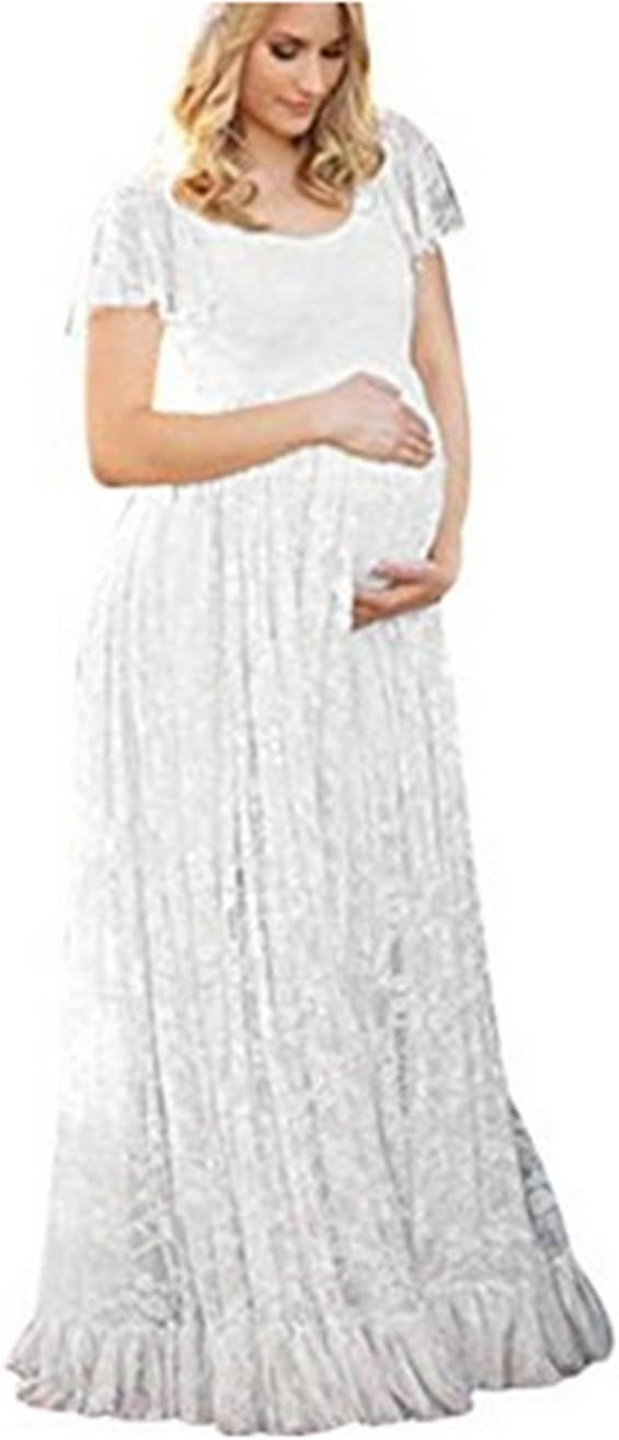 ZIUMUDYMaternity Lace Flutter Short Sleeve Photography Gown Maxi Dress for Baby Shower