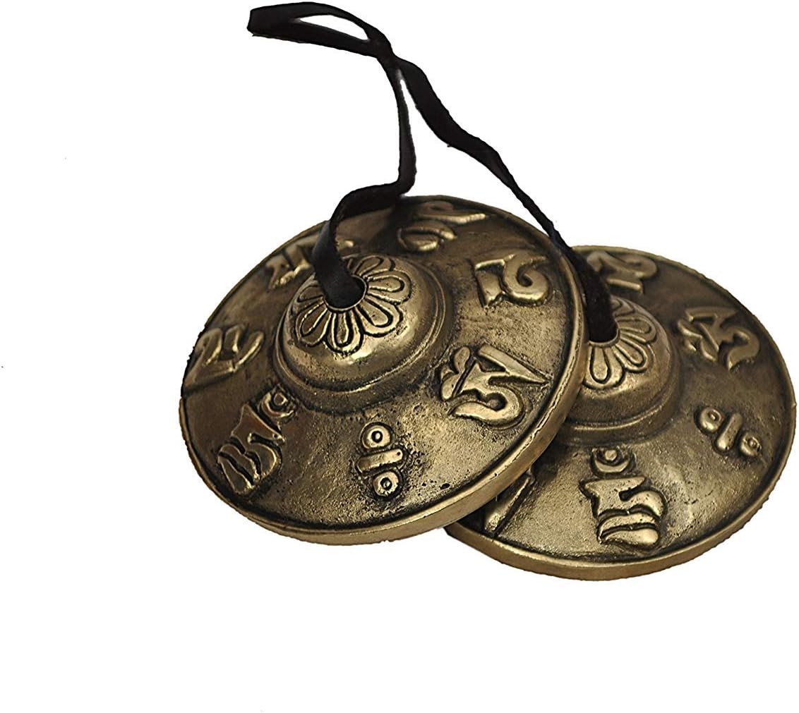 Tibetan Tingsha Cymbals - 6.6 cm - OM Mane Padme Hum Symbols Embossed