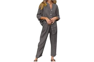 Rkwins Linen Set for Women 2 Piece Outfits Casual Pants Sets Plus Size Track Suits Solid Color Lounge Wear with Pockets