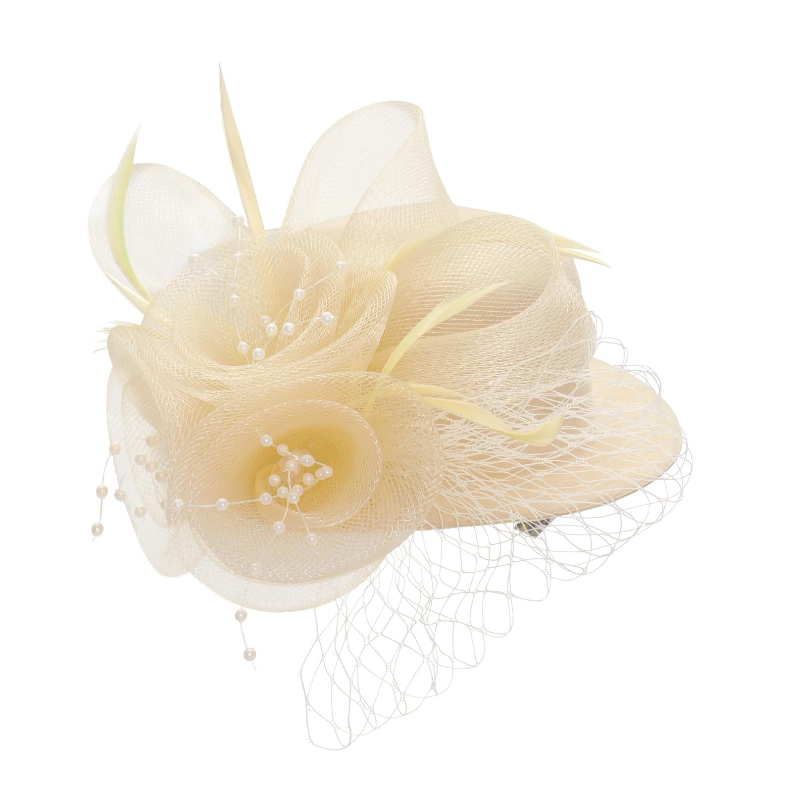 Photo 1 of Fumwase Mini Top Hat Small Elegant Headband with Feather Hair Clip Tea Party Sun Hat for Women Ladies Wedding Church Fancy Dress Party (US, Alpha, One Size, Off-white)