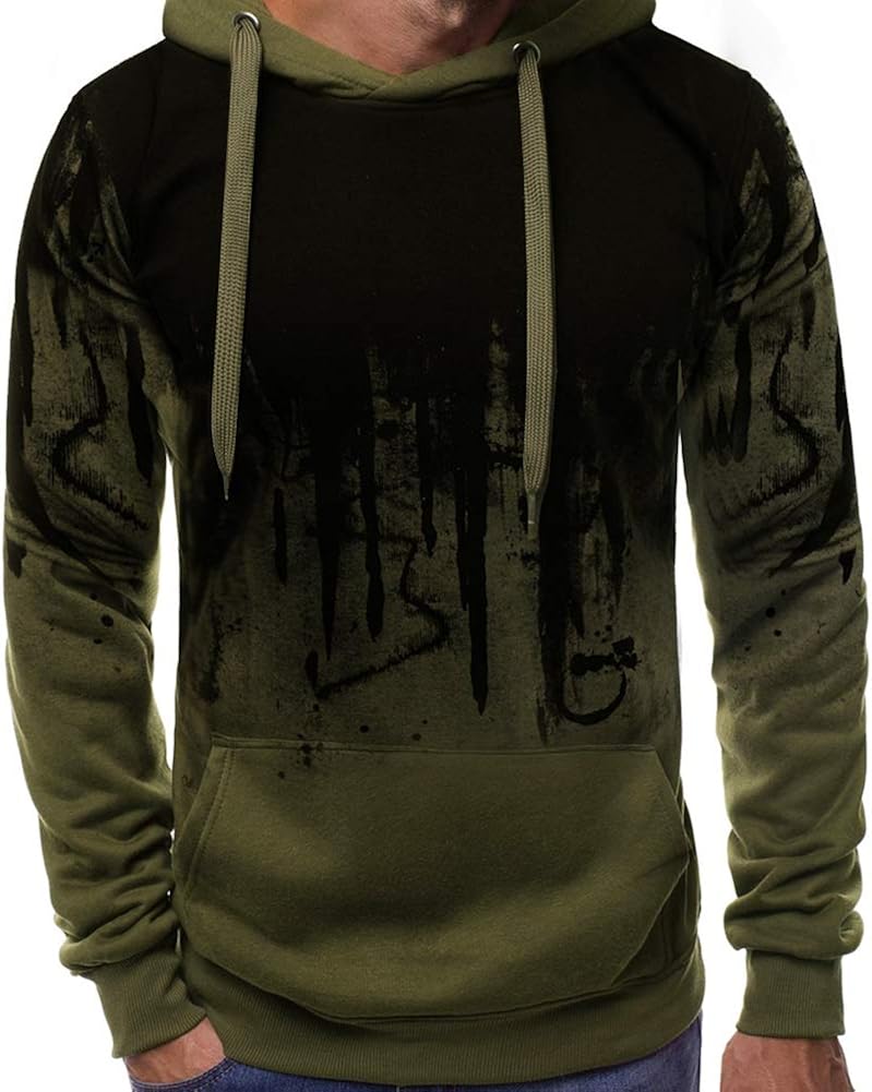 ZUEVI Mens Printing Hoodie Drawstring Long Sleeve Sweatshirts(Green-XXL) at Amazon Menâs 