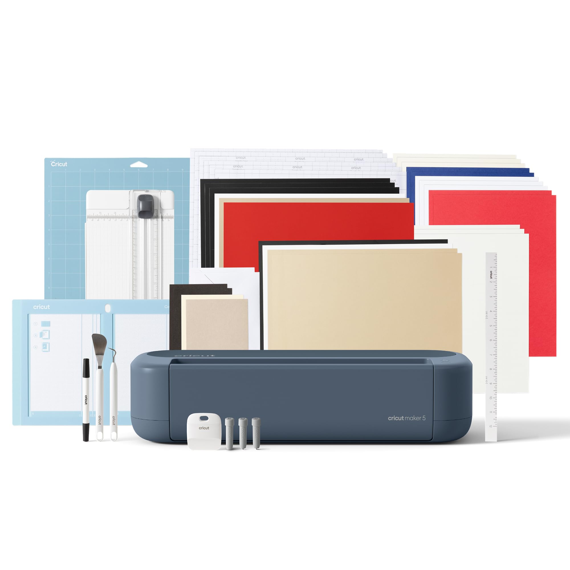 Cricut Maker® 5 Essential Bundle + Digital Content, Slate Blue | Includes Supplies for 65 Projects + Bonus Digital Content -
