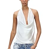 Women Sexy Halter Cowl Neck Silky Satin Tank Top Fairycore Backless Draped Front Tie Back Camisole Dressy Going Out Top