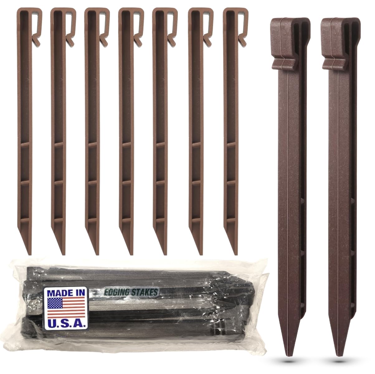 One Stop Outdoor (50 Pack) Brown 10" Inch Heavy Duty Plastic Landscape Edging Stakes, Anchoring Spikes for Edging & Terrace Board (Fits Most Brands Dimex EasyFlex Master Mark) (50)