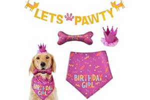 IDOLPET Dog Birthday Bandana - Large Dog Party Hat - Happy Birthday Bone Toy Set - Pink