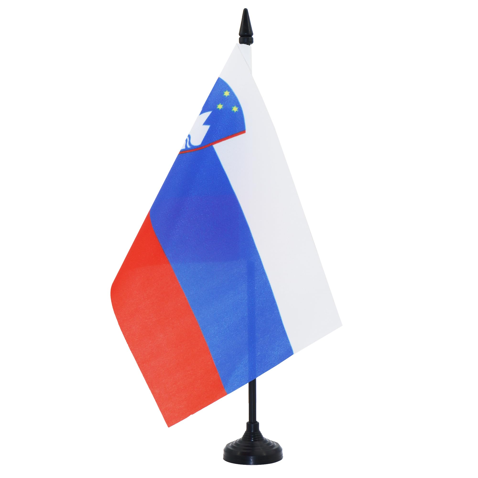 AZ FLAG Slovenia Table Flag 5'' x 8'' - Slovenian Office Decoration 100% Polyester 21 x 14 cm - Mini Desk Flag with Pole and Black Plastic Base