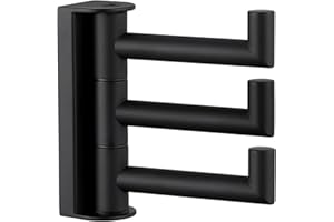 Angle Simple Swivel Towel Hook 3 Arms, SUS 304 Stainless Steel Foldable Bathroom Robe Towel Hook, Wall Coat Holder, Matte Black