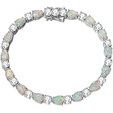 FANCIME October Birthstone Bracelets for Women Sterling Silver Created Opal Bracelet Gemstone Tennis Bracelets Dainty Charm Fine Jewelry for Women 7"