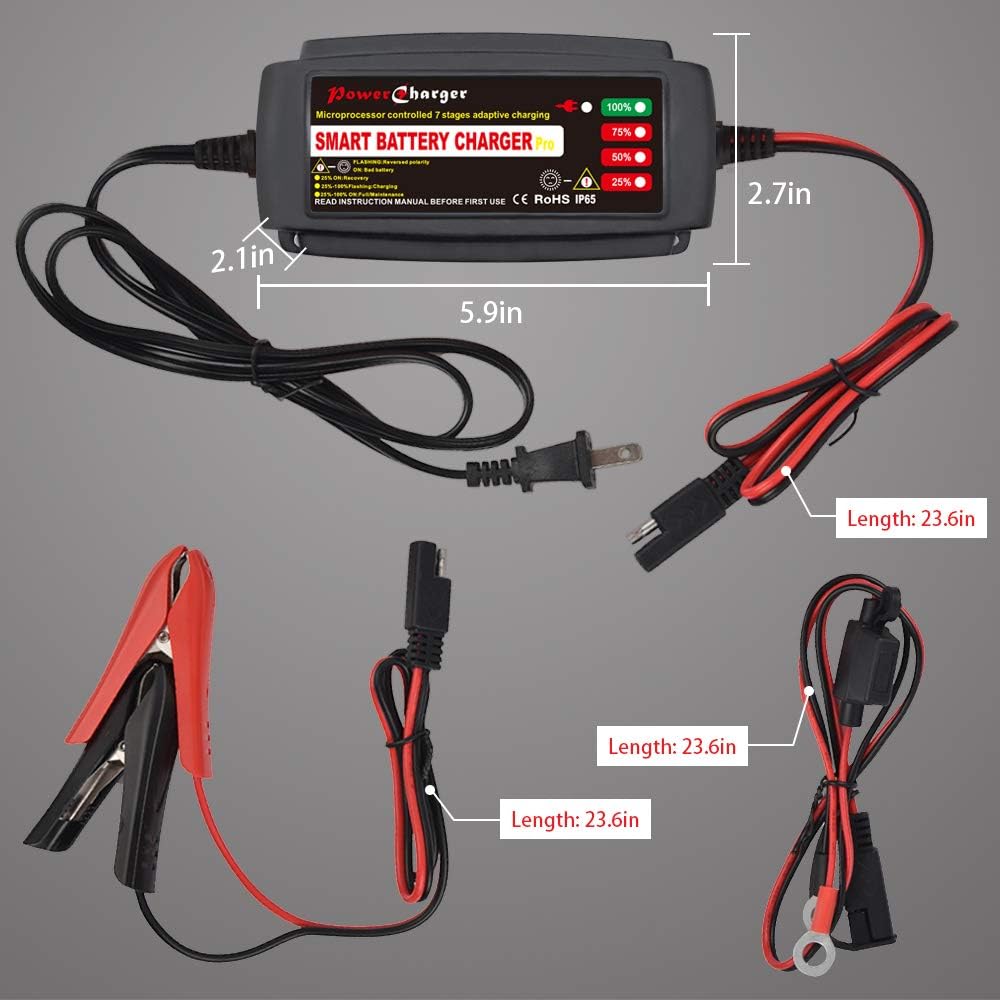 12V 5A Smart Car Battery Charger, Automatic Portable Battery Maintainer and Trickle Charger Fast Charging for Motorcycle Truck Marine Boat Lawn Mower SUV ATV RV SLA AGM GEL WET and More (black): Automotive