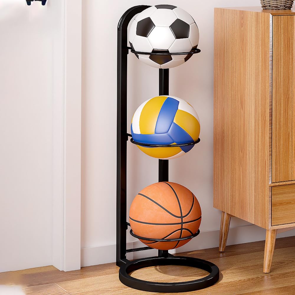 Whemyreat Ball Storage Shelf, 3-Tier Cube Ball Storage Holder, Basketball Ball Storage Shelf, Football Rack, Garage, Sports Equipment Organiser, Removable Basketball Display Stand