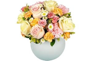 Champagne Dreams in Opal Vase | Peach, Cream Aquabloom | Arabella Bouquets | Real Fresh Flowers for Delivery, Gift for Birthday, Congratulations, Anniversary, Thank You, Mother's Day