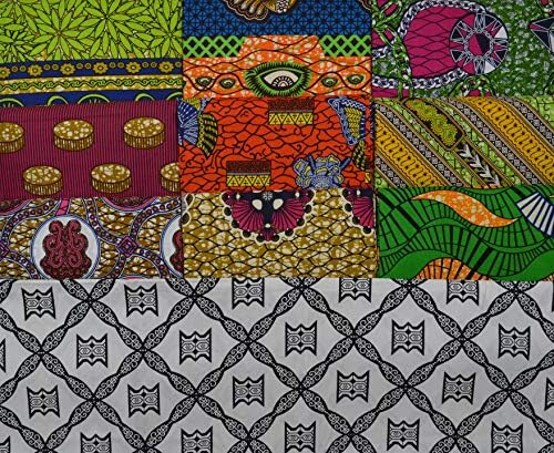 Hadsons 10 African Wax Print Fat Quarters 100% Cotton Fabric Bundles Ankara Material Squares Dimond Love Design for Sewing Quilting Patchwork Craft - (51cm x 58cm)/(20" x 23")