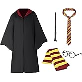UAYNFY Unisex Wizard Robe, Halloween Costume Cosplay Set with Wand, Glasses, Scarf, Tie, for Women and Men, Adult and Teens