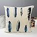 Anickal Set of 4 Feather Print Decorative Throw Pillow Covers, 18 x 18 inch Cotton Linen Cushion Covers