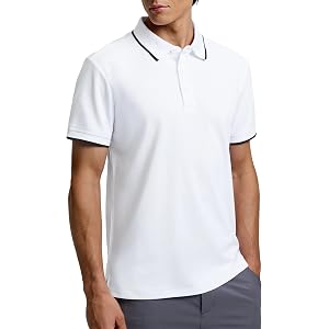 Talanes Men's Golf Polo Shirt, Moisture-Wicking Pique | Contrast Rib Collar/Cuffs, Side Vents For Swing Movement, UPF50+