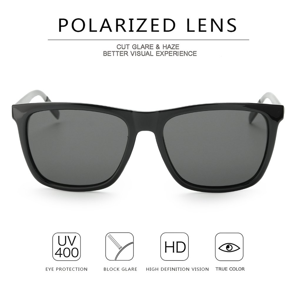 IALUKU Wayfarer Sunglasses Polarized Women Men Mirrored UV400 Full Frame (Black / Gray, 60)