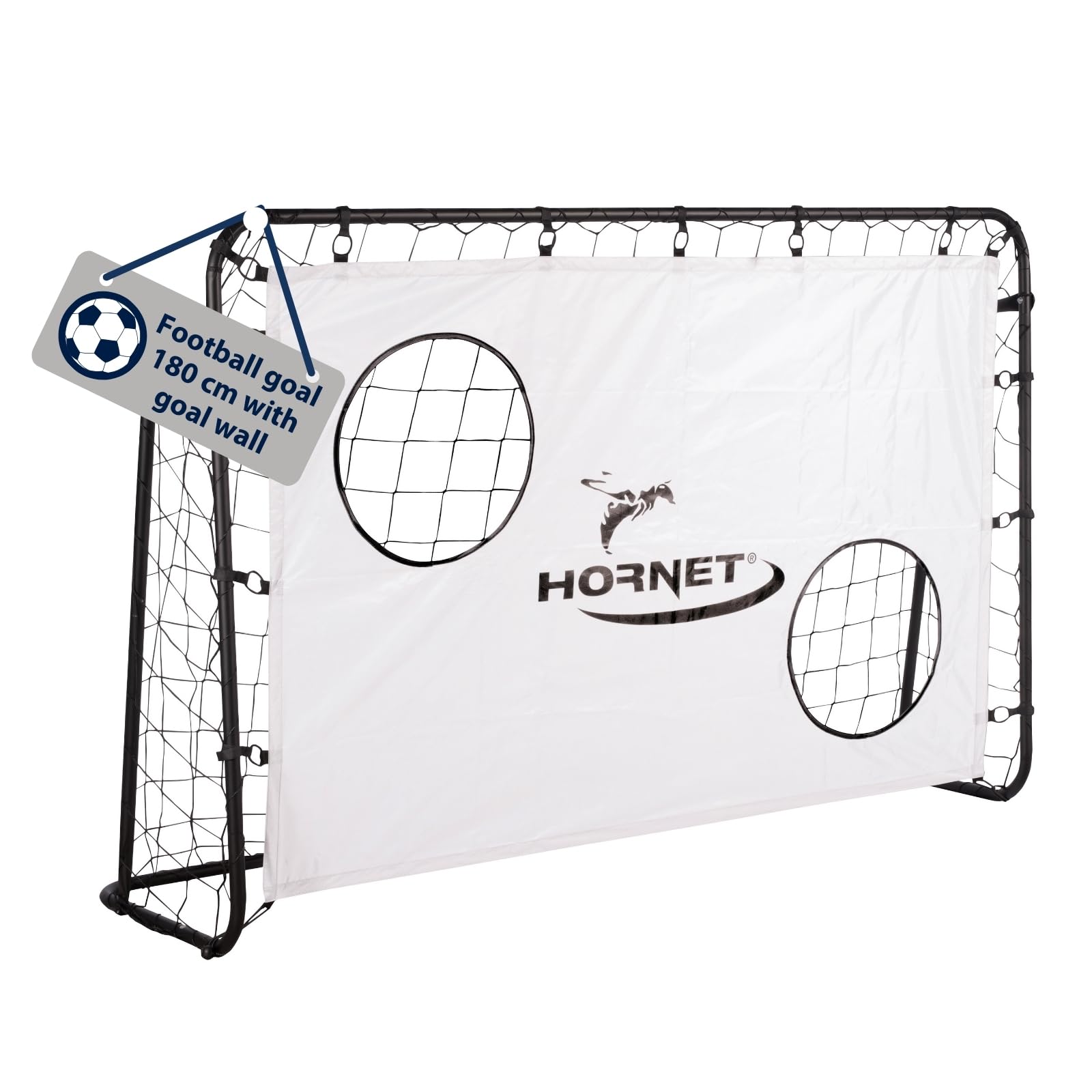 HUDORA Soccer Goal Hornet 180 with Target Wall - Outdoor Soccer Goal for Kids & Adults - Goal with removable net & two reinforced shot holes