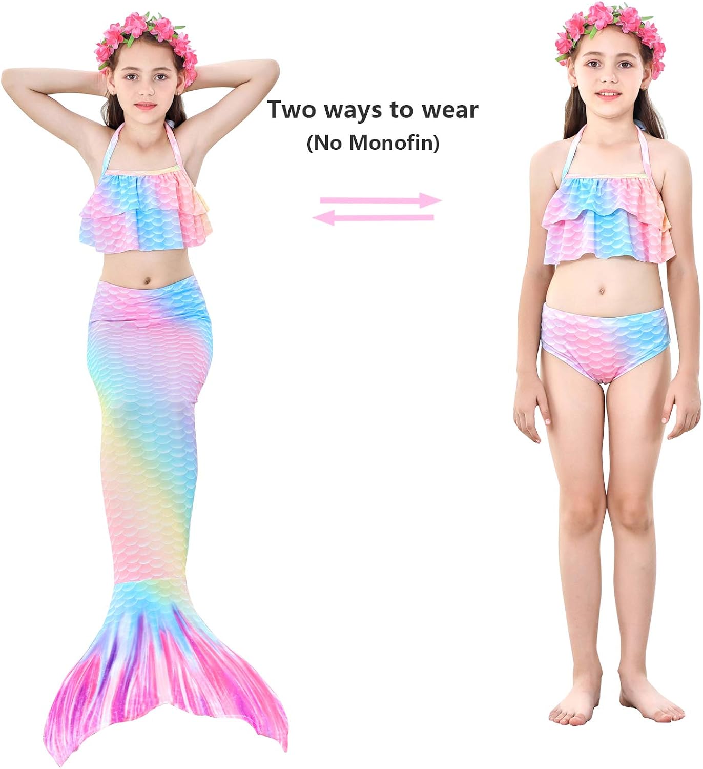 5Pcs Girls Swimsuit Mermaid Tails for Swimming for Girls Princess Bikini Costume Bathing Suits Set for Kids Gift: Clothing