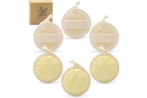 WOKELAI Exfoliating Loofah Sponge Pads Face loofa Brush 6 Pack 3.15 inches Made of 100% Natural Luffa Body and Facial Scrub Pad Personal Care Close Skin for Men and Women for Bath Spa and Shower