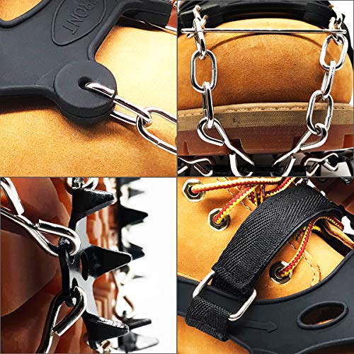 MOTYYA Traction Cleats Ice Snow Grips Anti-Slip Stainless Steel 18 Spikes Crampons Non-Slip ice Climbing Shoes Cover for Walking, Hiking, Jogging with Portable Bag ï¼ˆGeneral Modelï¼‰