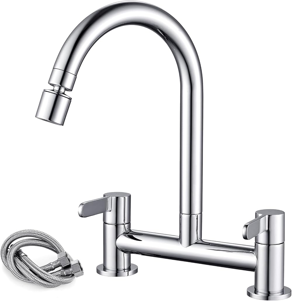 Peppermint 2 Hole Kitchen Mixer Tap 360° Swivel 180mm Deck Mounted Chrome