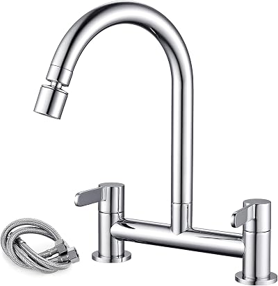 Peppermint 2 Hole Kitchen Mixer Tap 360° Swivel 180mm Deck Mounted Chrome