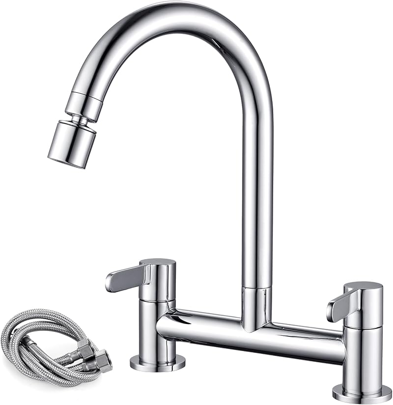 Peppermint 2 Hole Kitchen Mixer Tap 360° Swivel 180mm Deck Mounted Chrome