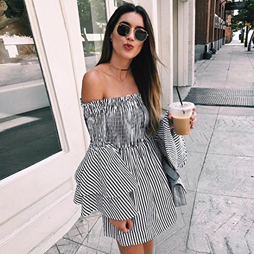 Mini Dress,Agrintol Casual Womens Holiday Off Shoulder Stripe Long Sleeve Party Dress (XL, Black)