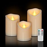 Haown Outdoor Indoor Flameless Candles, Patented 3D Dual-LED, Set of 3 Slanted Top Resin Pillars with Remote, Table Centerpiece Trio for Living Room Shelf, Non-Melting Battery Operated Candles (Ivory)