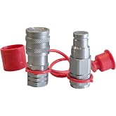 3/8" Flat Face Hydraulic Quick Connect Coupler Set,3/8" NPT Thread,5076 PSI,ISO 16028 Standard,with Dust Caps