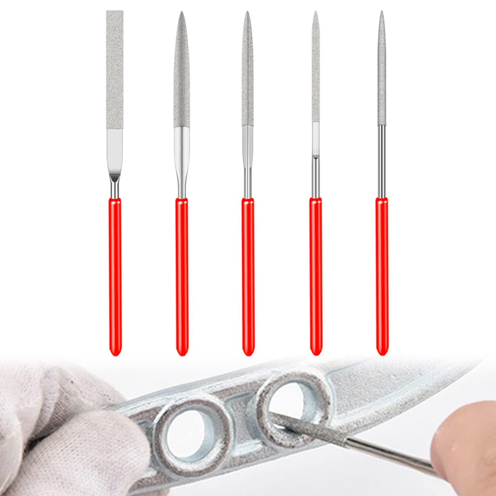 Mini Metal File, Diamond Needle File Set, 5pcs Mini Diamond Needle File Set, Mini Needle Jewelry File Set, for Metal, Resin, and Plastic Miniatures, for Jewelers DIY Wood Carvings(2 mm x 100 mm)