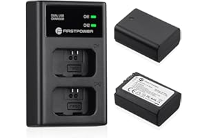 FirstPower NP-FW50 Battery 2-Pack and USB Dual Charger Compatible with Sony A6000 A6300 A6400 A6500 A7 A7II A7RII A7SII A7S A7S2 A7R A7R2 A5100 A5000 RX10 RX10II III Cameras