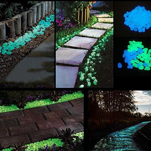 MAARYEE 200PCs Glow in the Dark Pebbles,Garden Luminous Pebbles Decorative Stones for Path,Walkways,Outdoors,Yard Lights Peddle Stones (Blue and Green)