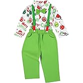 Bkixhv Toddler Baby Boys Christmas Gentleman Outfit Bow Ties Shirt + Suspender Pants Xmas 2Pcs Clothes