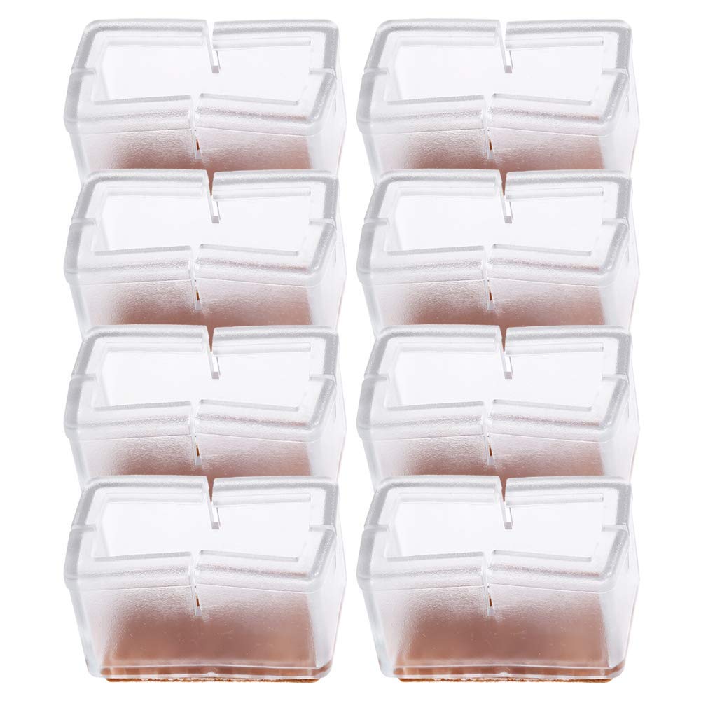 8pcs Chair Leg Caps, Silicone Rectangle Furniture Table Feet Covers Legs Protector with Rubber Sole(Transparent)