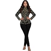 PORRCEY Sexy Jumpsuit for Women Sparkly Rhinestone Mesh See Through Hot Drilling Process Bodycon Party Club Night Romper